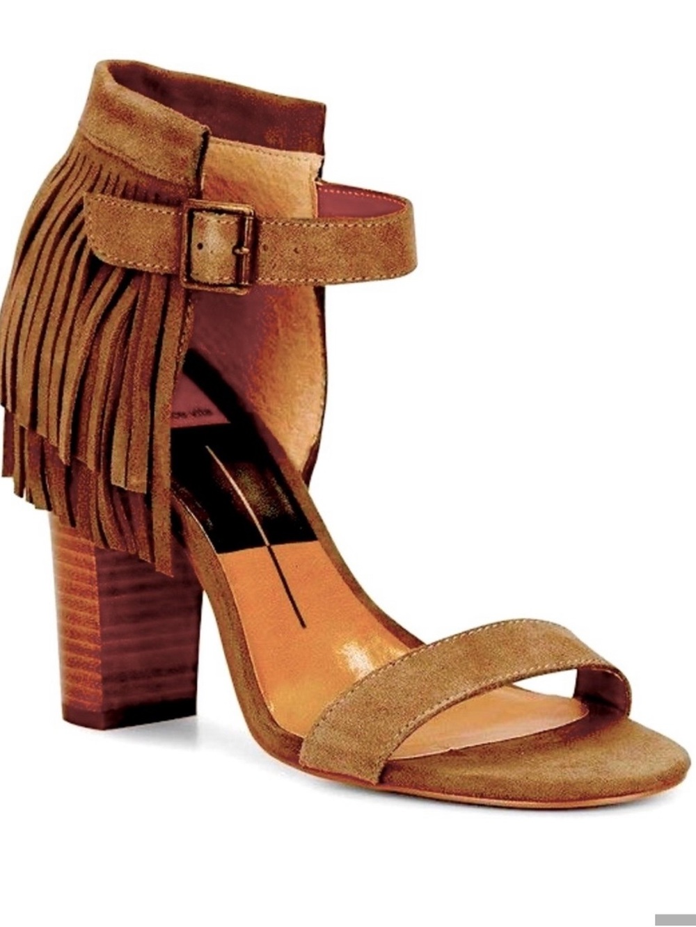 Dolce Vita Tan Suede Fringe Ankle-Strap Heel